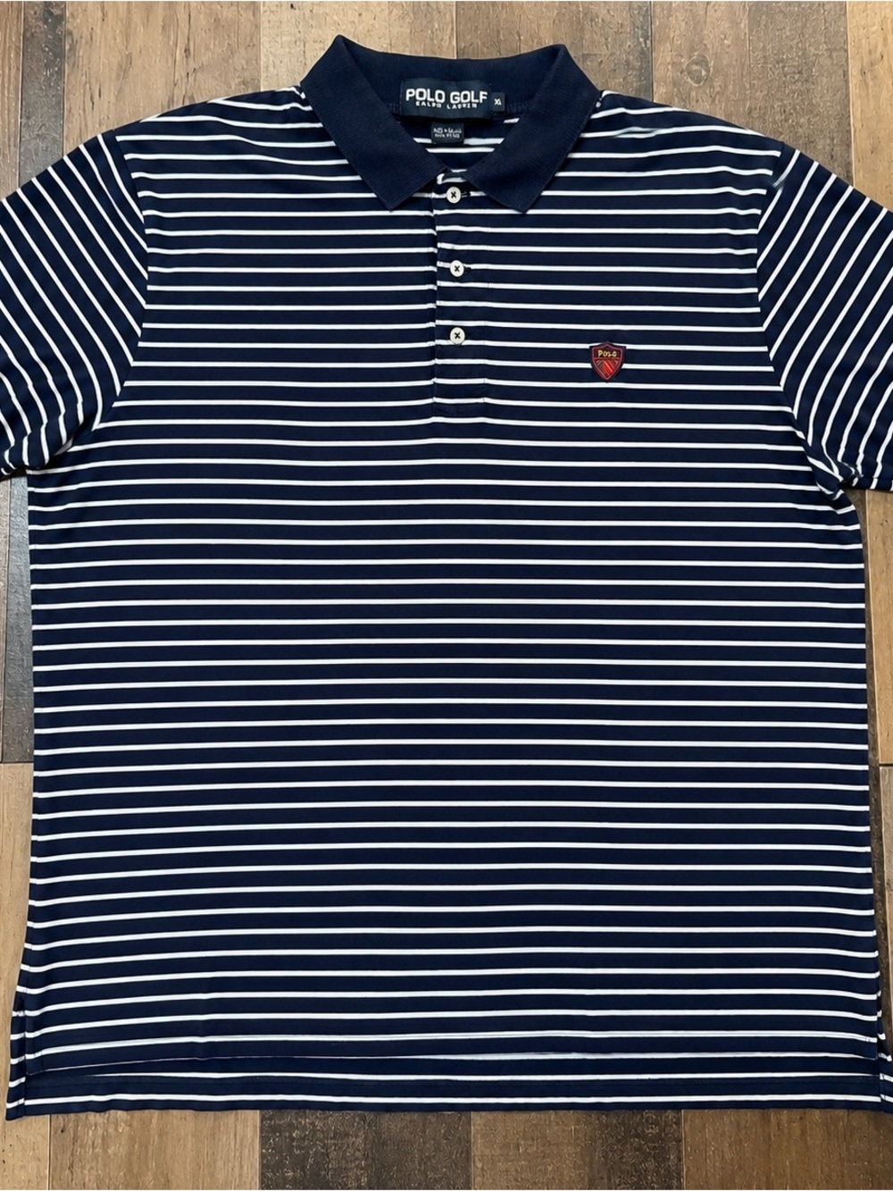 Polo Golf Ralph Lauren Men’s XL Navy White Striped Polo Shirt Crest Logo